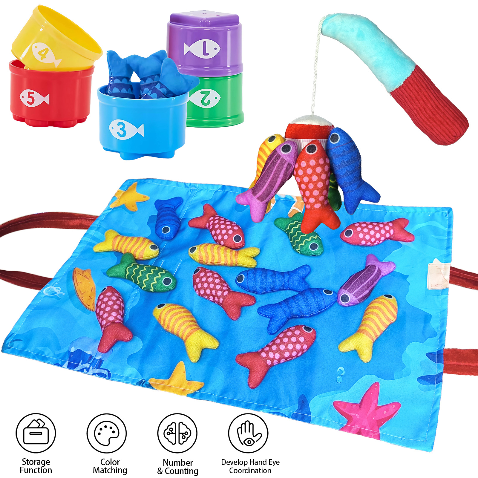 Cross-border Explosions Montessori Toy Baby Fishing Toy Fabric Crawling Game Mat Three-dimensional Early Education Enlightenment