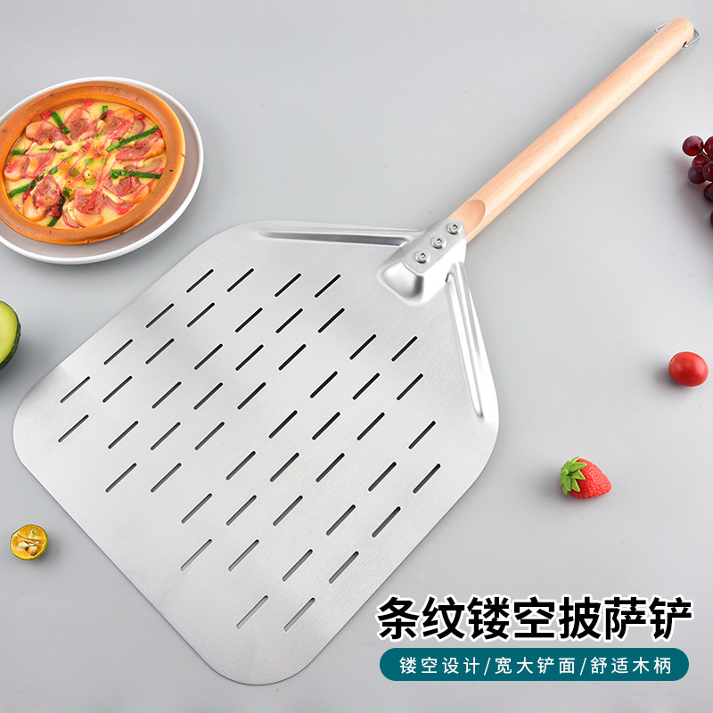 Лопата для пиццы с деревянной ручкой, 430 нержавеющая сталь, лопатка для выпечки, инструмент для переворачивания пиццы