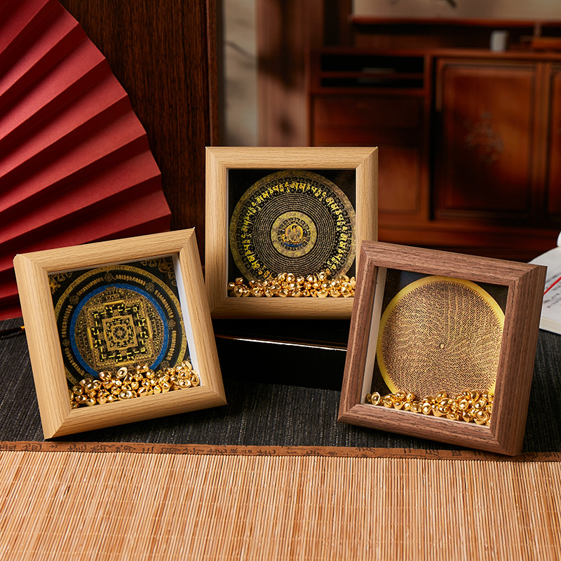 Thangka Time Wheel Vajra Mantra Black Gold Mandala Cultural and Creative Time Wheel Vajra Six-Word Mantra Black Gold Mandala Thangka Ornament