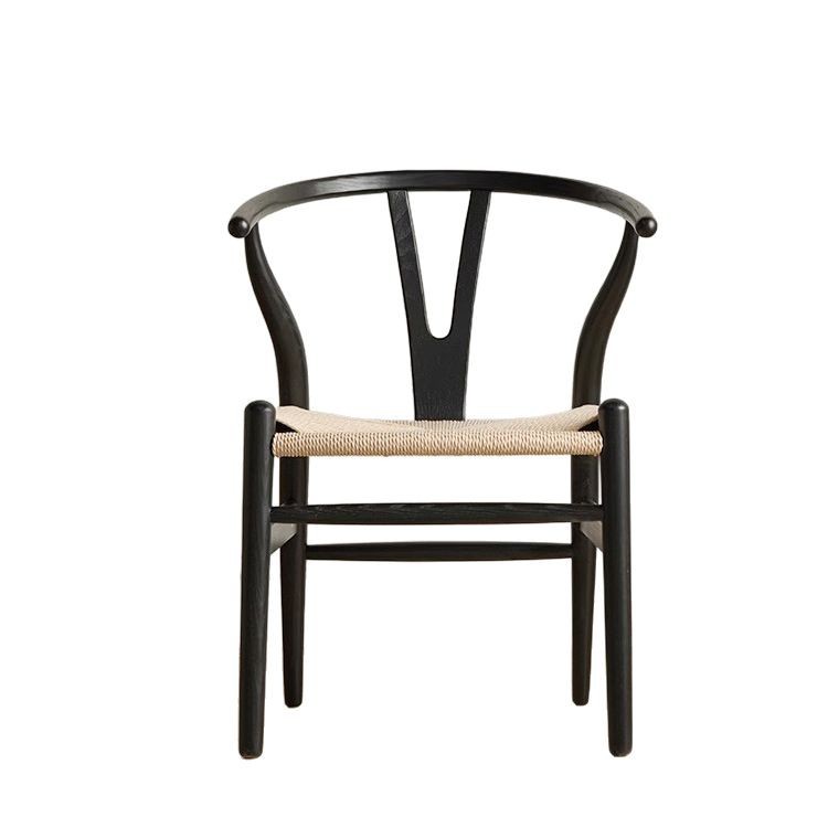 Original Solid Wood Y Dining Chair Leisure Balcony Armrest Small Household Chinese Style Rope Rattan Weaving Tea Drinking Low Desk Chair