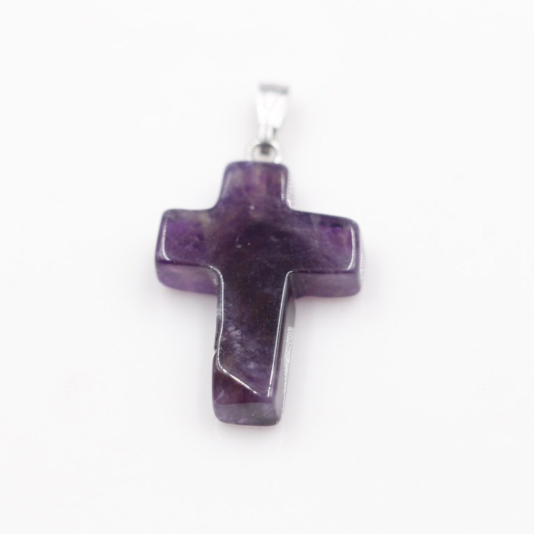 wish hot selling European and American fashion natural stone cross necklace pendant 24 color stone cross pendant wholesale