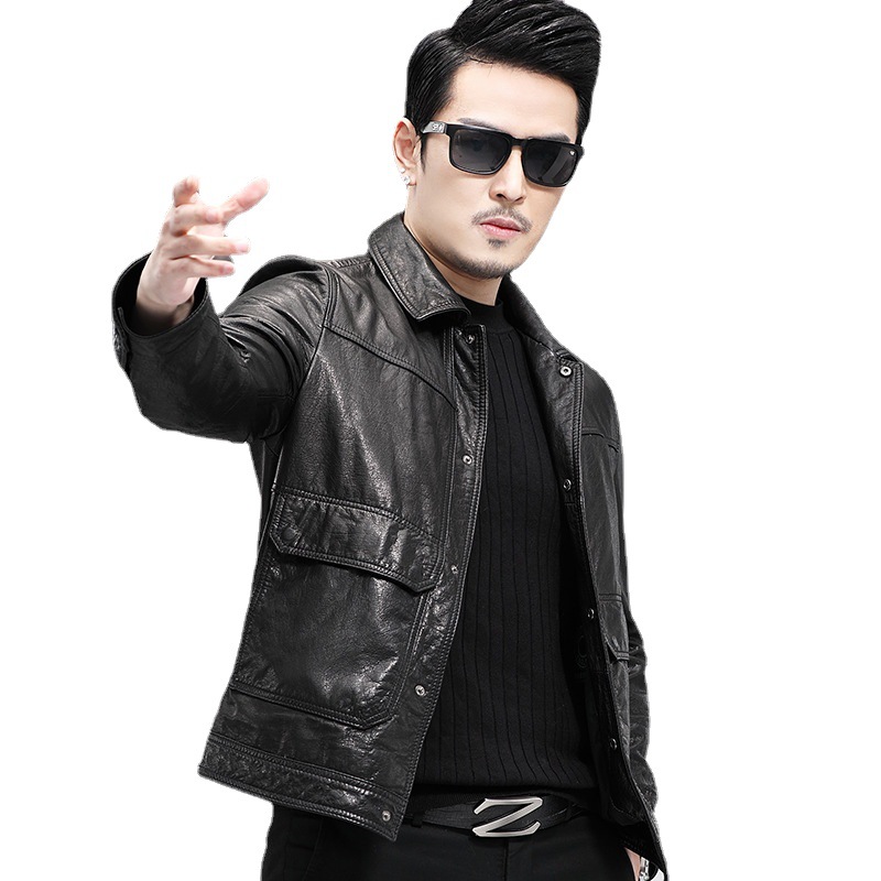 Spring and Autumn New Genuine Leather Jacket Men's Top Layer Cowhide Jacket Business Men's Fashion All-match Jacket Motorcycle Leather Fashion
