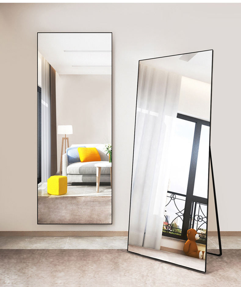 Full-Length Mirror, Ins-Style Mirror, Can Be Hung, Square Dressing Mirror, Aluminum Alloy Right-Angle Floor-Standing Mirror, Rotating Wall-Mounted Mirror