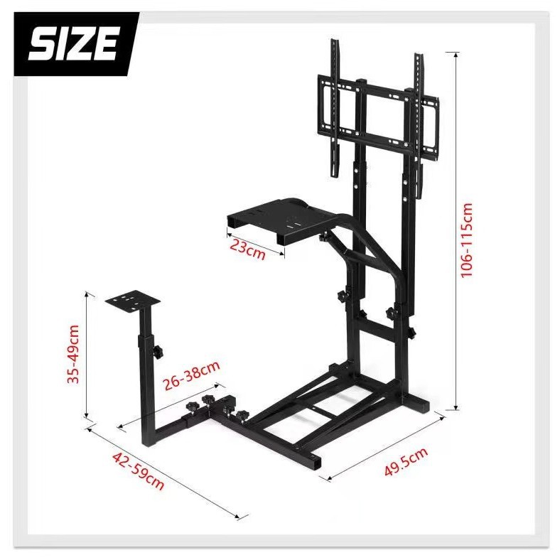 TV stand with racing wheel stand for almost all racing simulators on the market