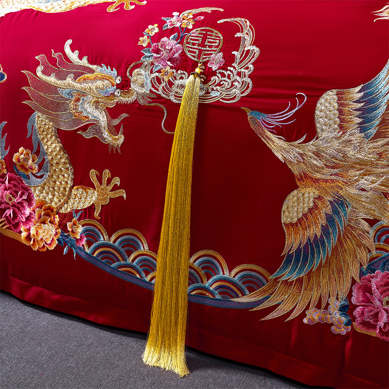 Cotton wedding four-piece wedding wholesale red embroidery bedding cotton wedding eight-piece wedding bed