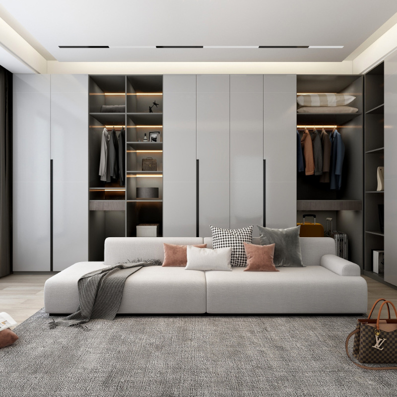 Foshan Whole House Custom Decoration Design Solid Wood Wardrobe Cloakroom Shoe Cabinet Desk Tatami Integrated Combination Wardrobe