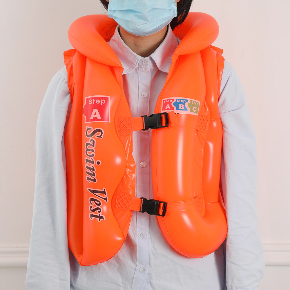 Children's Inflatable PVC Inflatable Swimwear Thickened Buoyancy Vest Swimming Training Buckle Reinforced Vest Swimwear