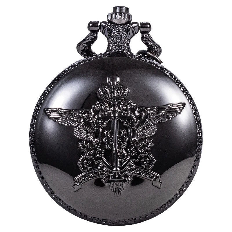 Deed Black Deacon Pocket Watch Roman Numeral Flip Luminous Necklace Watch Hollow Petal Quartz Hanging Watch for Men and Women Students