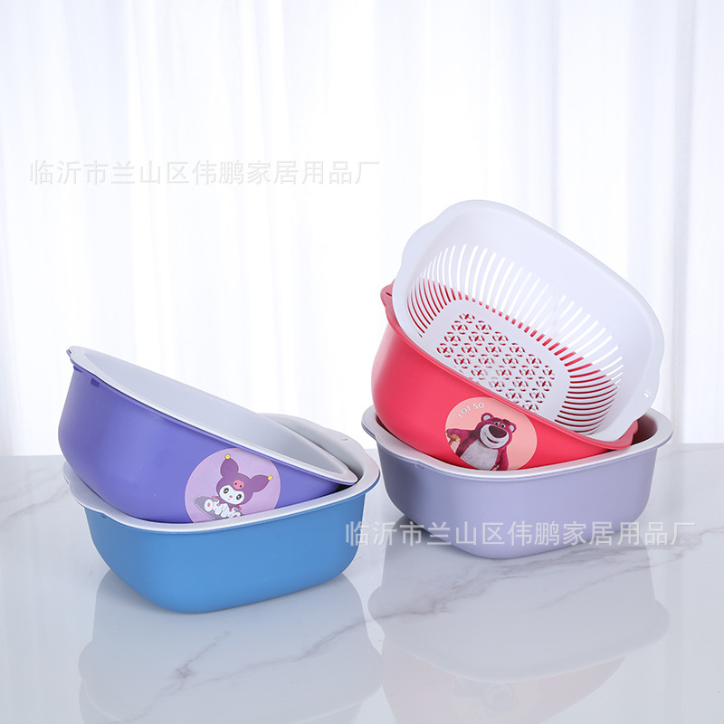 Multifunctional Double-Layer Drain Basket Household Kitchen Sink Strawberry Bear Cartoon Drain Basket Thickeneded and Printable Logo