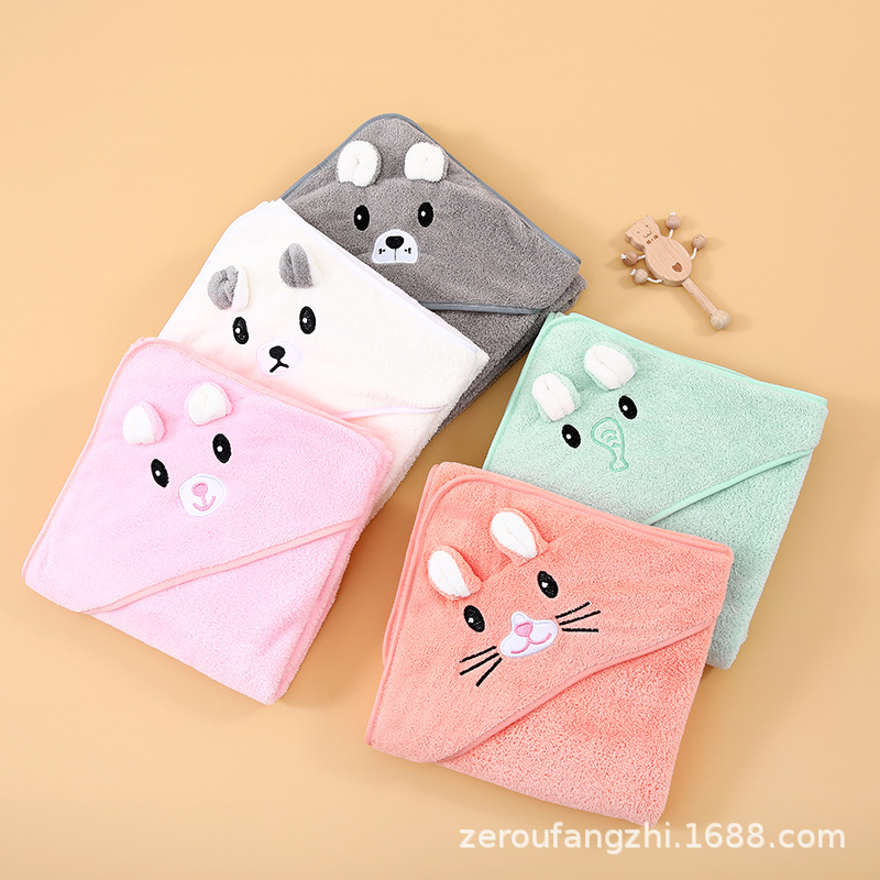 Coral Fleece Bath Towel Class A Baby Holding quilt Absorbent Newborn Children Autumn and Winter Thickened Package Cartoon Hooded Bath Towel Bucket