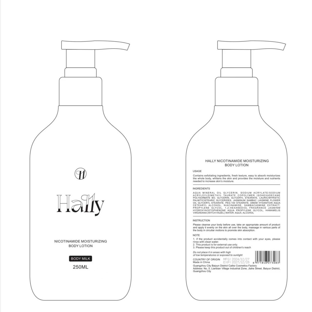 Niacinamide Body Lotion 250ml Moisturizing and Smoothing Skin Repair Deep Nourishing