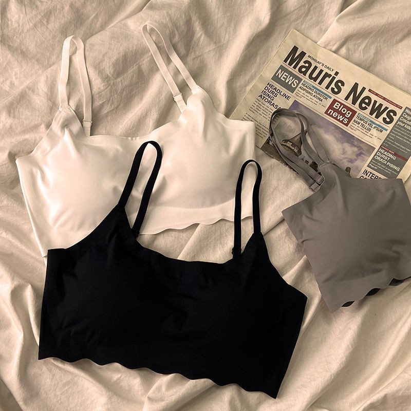 Ice Silk Seamless Backless Bra One-Piece Girl's Bra Anti-Exposure Camisole with Chest Pads Women's Bandeau