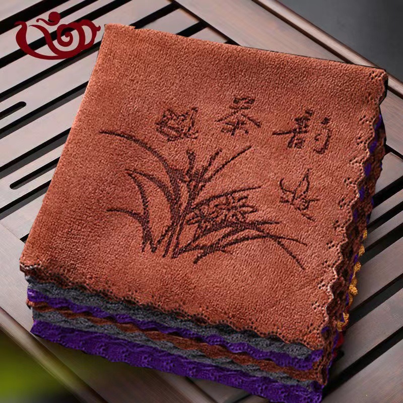 Free shipping Logo tea table cloth thickened absorbent lint-free ultra-fine fiber tea cloth tea towel