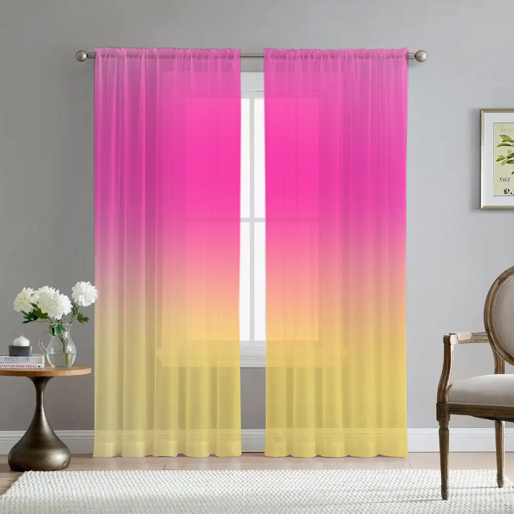 Support Jit Delivery, Cross-Border Exclusive Factory Direct Sales, Pink and Yellow Gradient Yarn, Digital Printing Processing Curtains and Window Screens