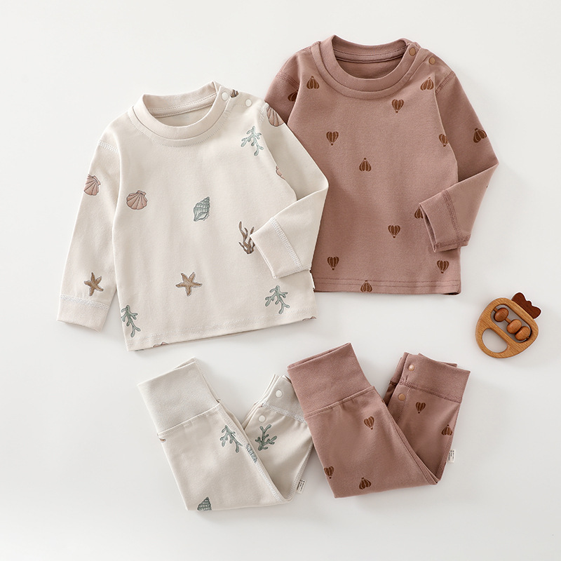 Baby High-Waist Suit Spring & Fall Pure Cotton Men's Pajamas Women's Category a Bottoming Autumn Clothes and Long Pants Baby Intimates Set Warm