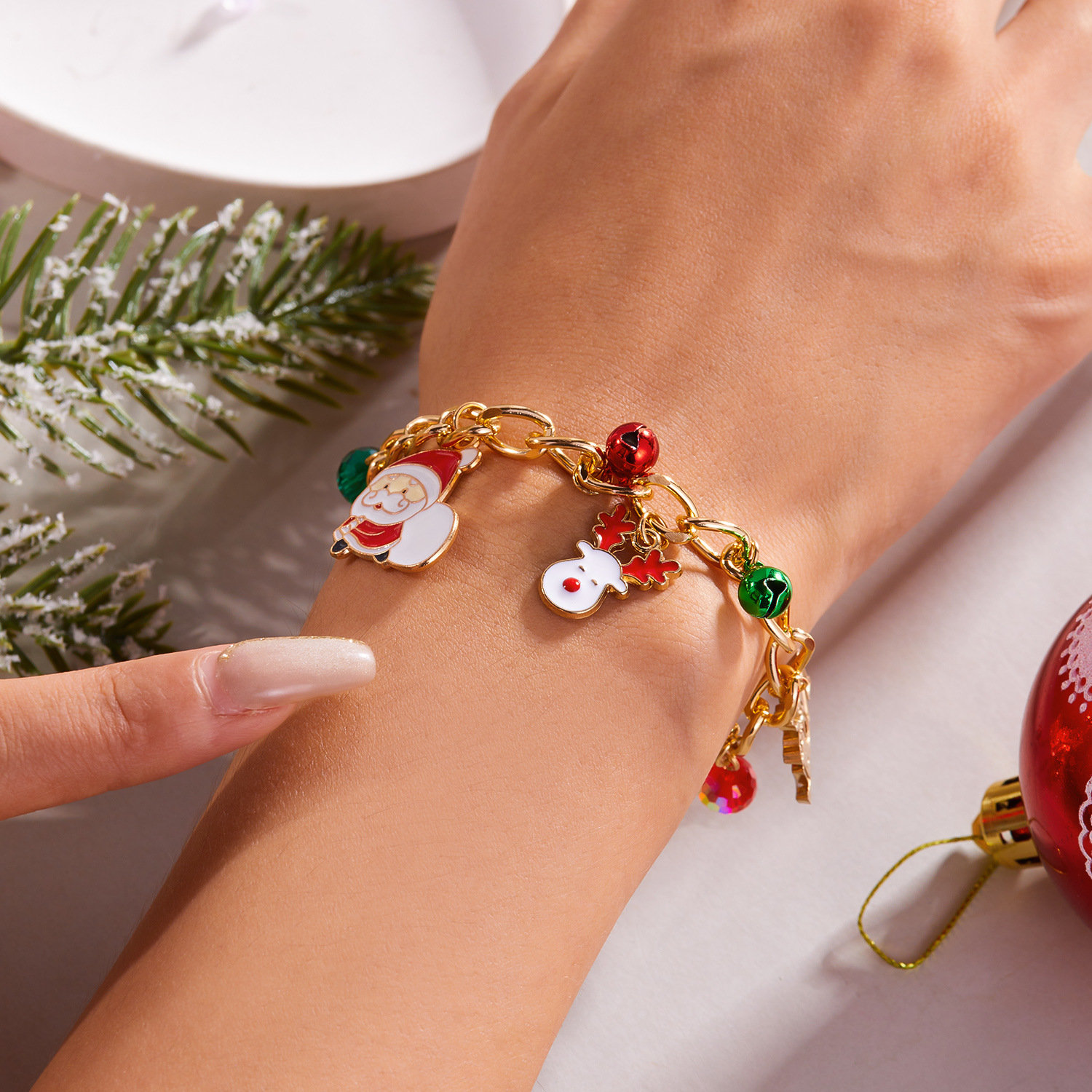 European and American Cross-border New Christmas Bracelet Women's High-end Christmas Tree Snowman Bell Reindeer Crutch Pendant Bracelet