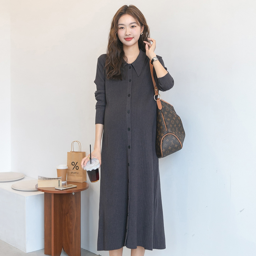 Новое платье для беременных осенью, корейский стиль, модное, с воротником, облегающее, вязаное