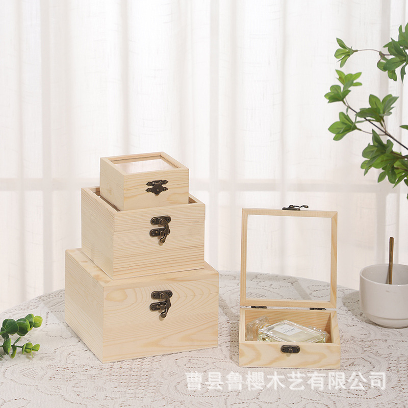 Spot Yongshenghua glass lid small wooden box wooden packaging box hand-in-hand gift candy gift box wooden box gift box wholesale