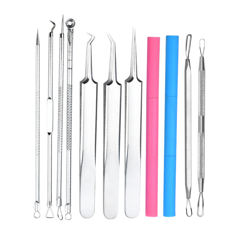 Acne Clip Set Cell Clip Acne Needle Squeeze Blackhead Press Rod 8-piece Set Clean Face Stainless Steel Beauty Tool