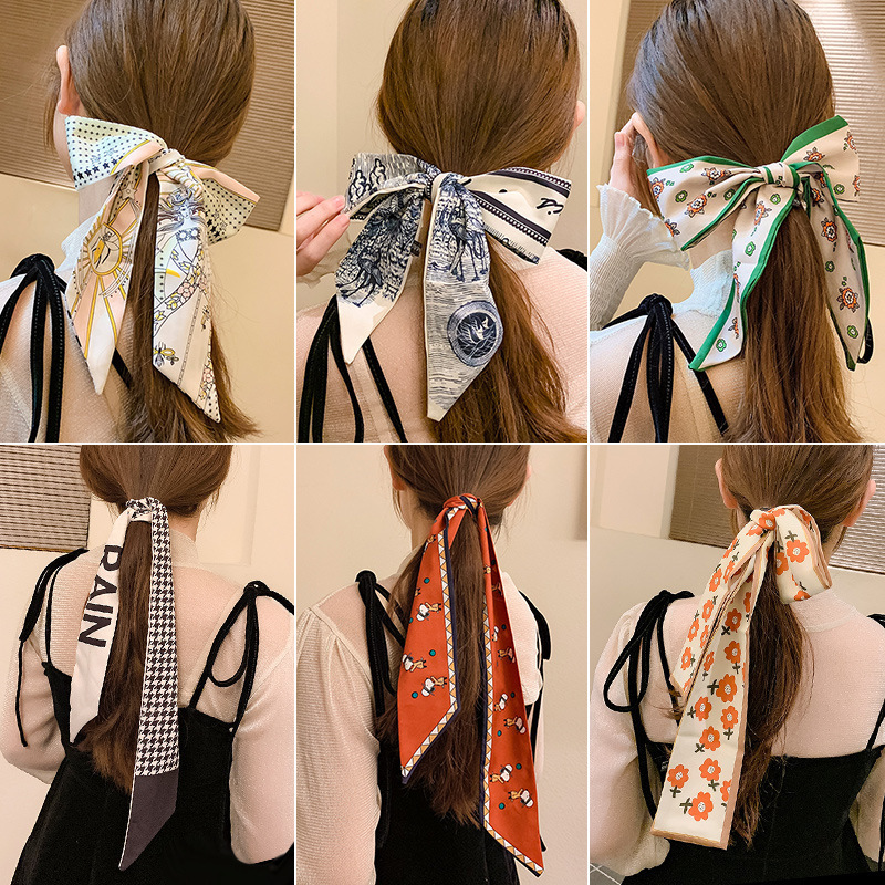 Satin High-end Style Hair Tie Long Silk Scarf Hair Band Elegant Simple All-match Hair String Ribbon Hair Accessories Women's Tie Bag
