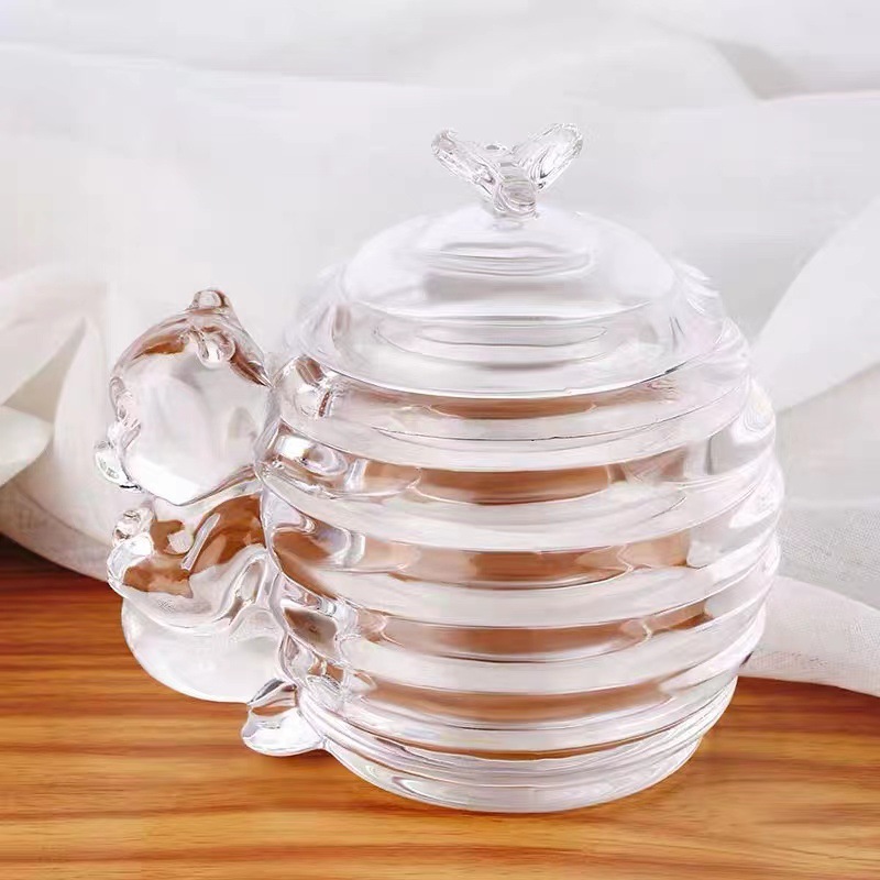 Vintage Personality Glass Hi Candy Jar Decorative Cotton Swab Storage Box Storage Jar Bear Honey Jar Cup with Lid