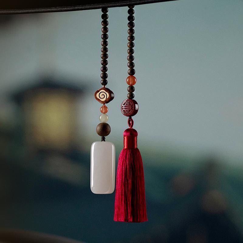 Car Pendant 2022 New High-End Hetian Jade Safety Car Pendant for Men and Women, Couple Style, Interior Decoration, Elegant and Independent Stand