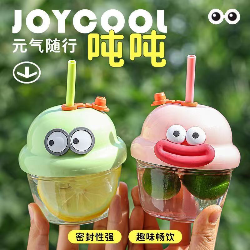 Internet Celebrous Explosion Pier Cup Cartoon Glass Straw Drink Coffee Water Cup Department Store Welfare Drainage Small Gift Cup