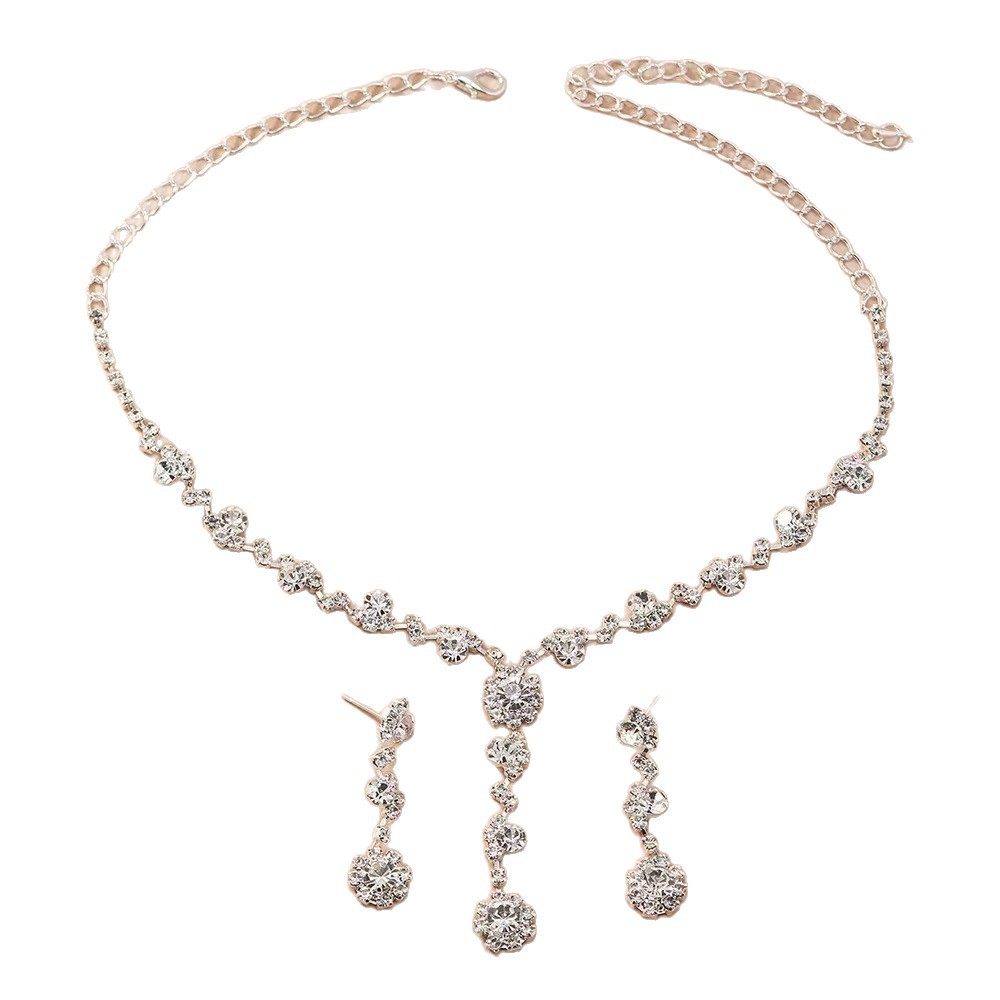 Cross-Border Fashion Flower Set Chain European and American Rhinestone Necklace Earrings Accessible Luxury Set Exquisite Bridal Dinner Accessories