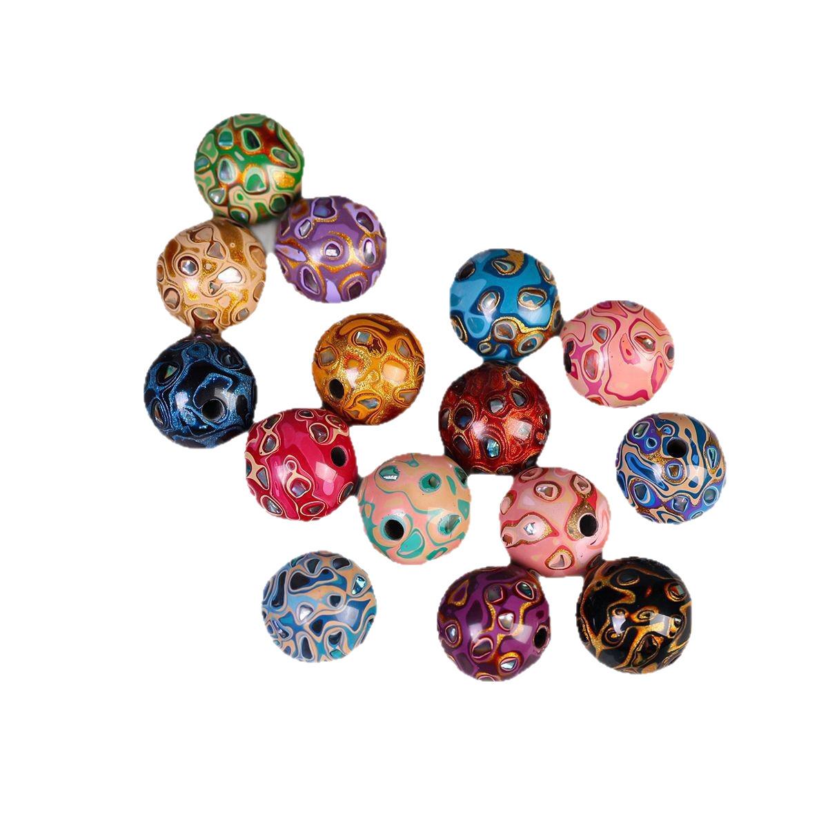 Large Lacquer Beads 12mm Mother-Of-Pearl Loose Beads Manufacturer Wholesale Wenwan Bracelets Single Beads Buddha Beads DIY Multi-Treasure Bracelet Accessories