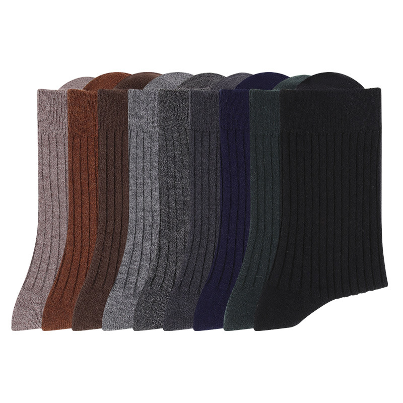 Wool Socks Men's Autumn and Winter Deodorant Mid-Calf Socks Double-Needle Warm Long-Tube Men's Boneless Business Socks Wholesale