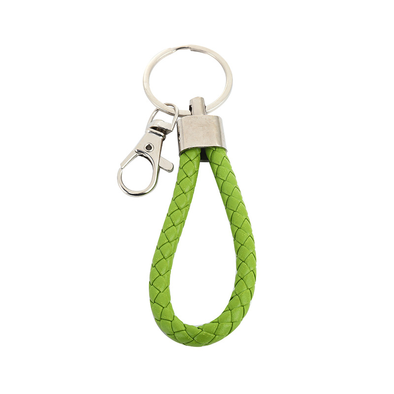 Spot wholesale woven leather rope keychain men's and women's DIY handmade car key accessories metal ring pendant decoration