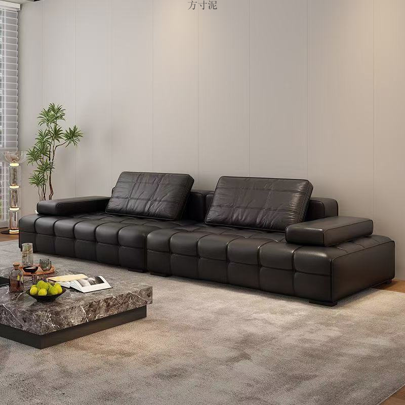 Lawrence Straight Row Sofa Italian Minimalist Living Room Villa Large Apartment Large Flat Floor Designer Leather Sofa