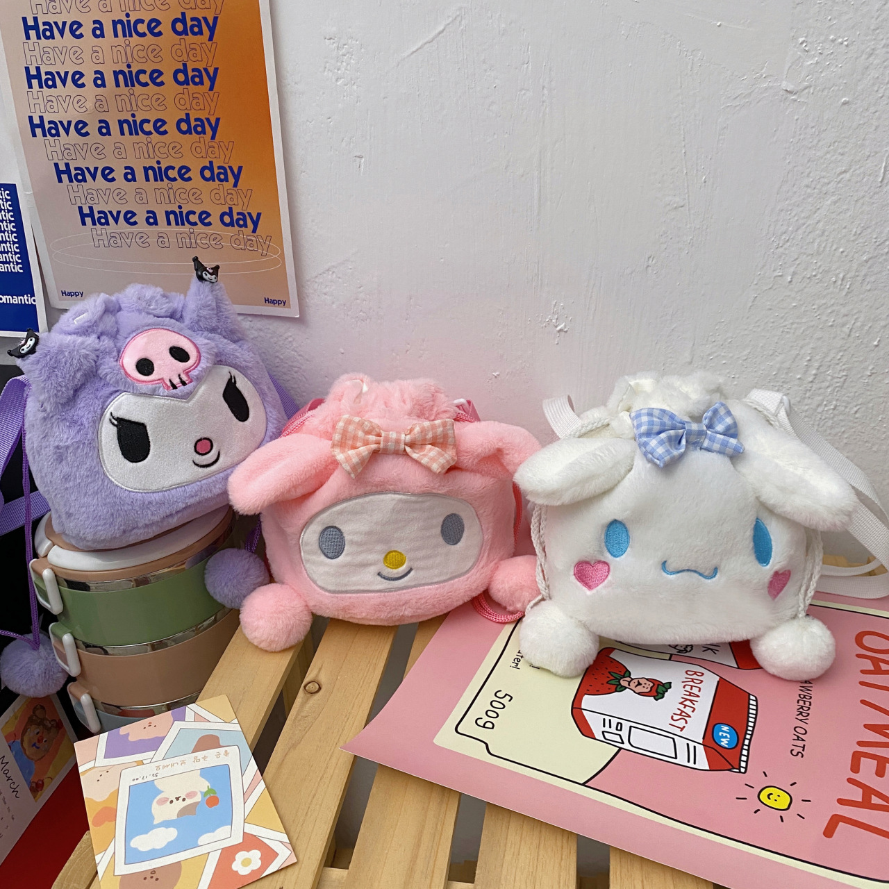 New Plush Toy Candy Drawstring Bag Single Shoulder Crossbody Doll Bag Claw Machine Doll Foreign Trade Bear