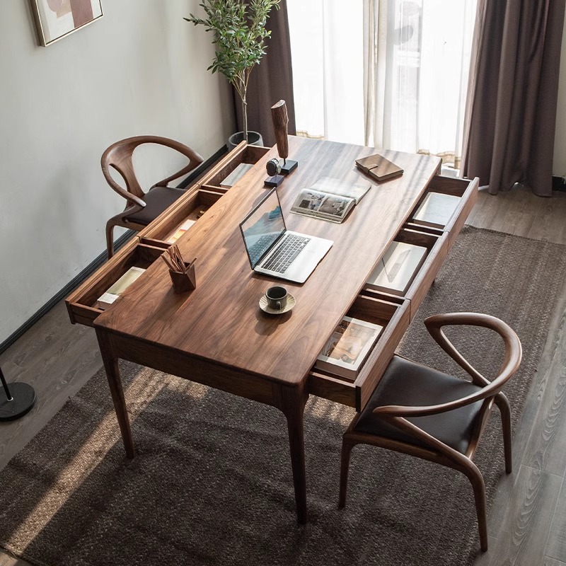 Стол из черного ореха, новый китайский стиль, прямоугольный обеденный стол, стол с ящиком, ретро длинный стол, учебный стол