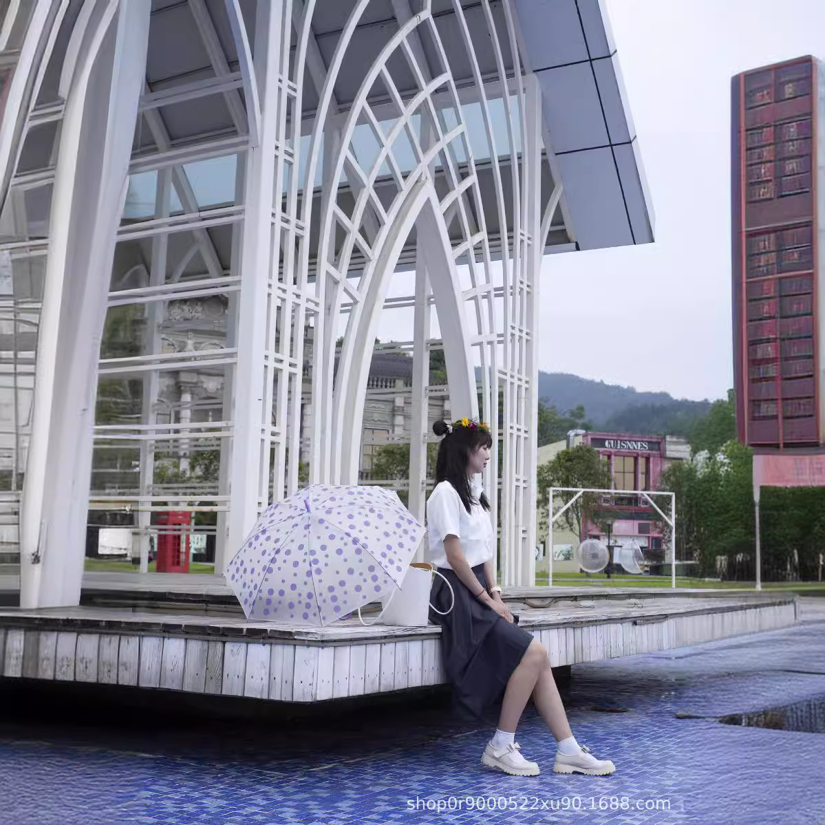 Frosted Polka Dot Umbrella Women's Long Handle Umbrella Internet Celebrity Student Kidsren's Straight Handle Small Fresh Advertising Umbrella Can Be Printed with Logo