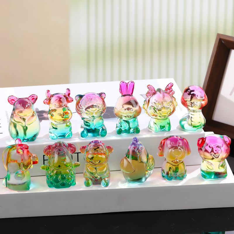 Wholesale Glaze Zodiac Ornaments Crystal Zodiac suit Doll Creative Desktop Ornaments Dragon Snake New Products