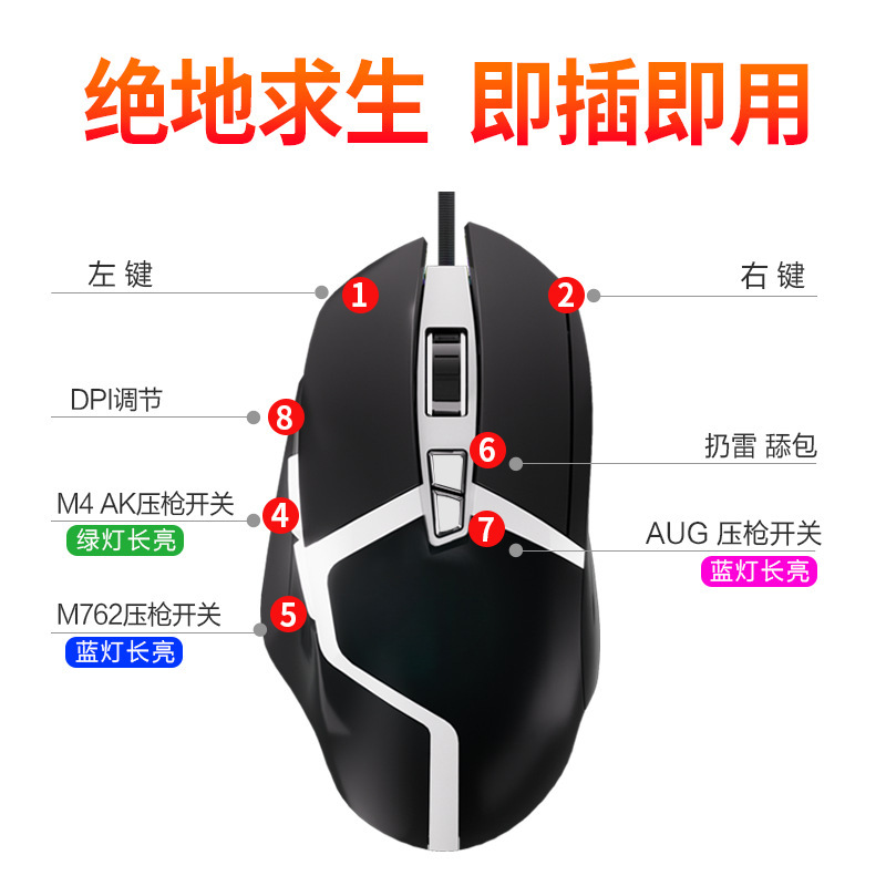 Jedi Survival Нажимная мышь Макро pubg Автоматическая нажимная мышь g502 Проводная игровая периферия