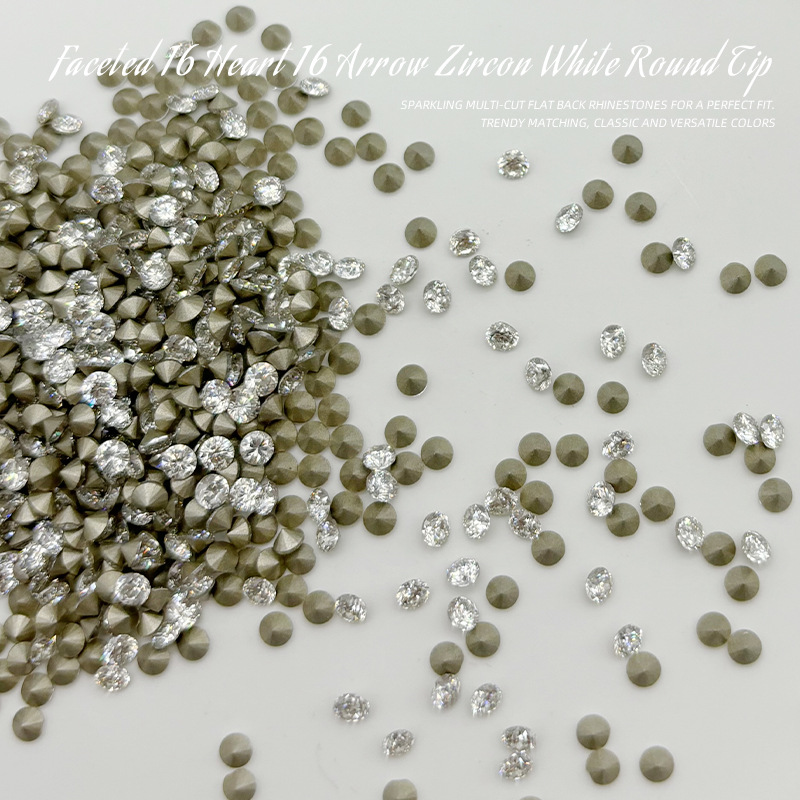 New 100-Sided Cut 16 Hearts 16 Arrows Zircon White Manicure Round Tip Diamond Super Flash Transparent Pile Diamond Manicure Diamond Wholesale