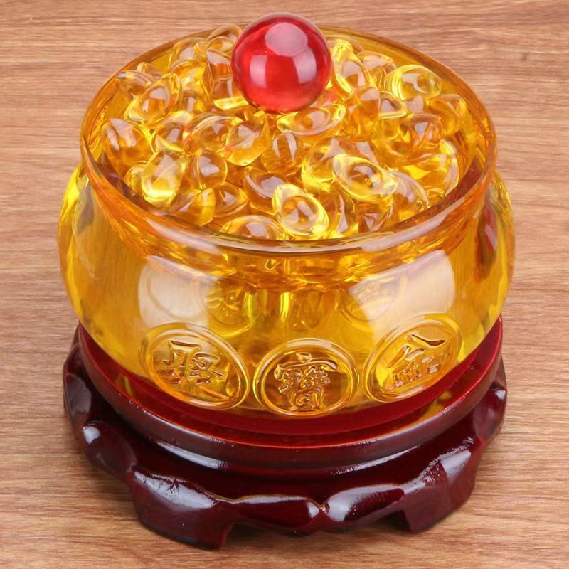 New Glass Treasure Basin Home Decorations Feng Shui Layout Ornaments Gift Mascot Yellow Crystal Jewelry