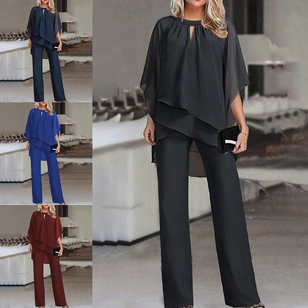 European and American women's 2025 autumn new fashion casual irregular bat sleeve jumpsuit two-piece suit