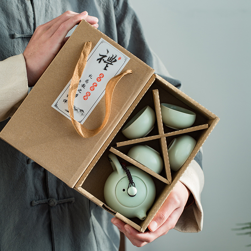 Ceramic Dingyao Tea Set Kung Fu Teapot Teacup One Pot Two Cups Four Cups XiShi Pot Printed logo Home Small