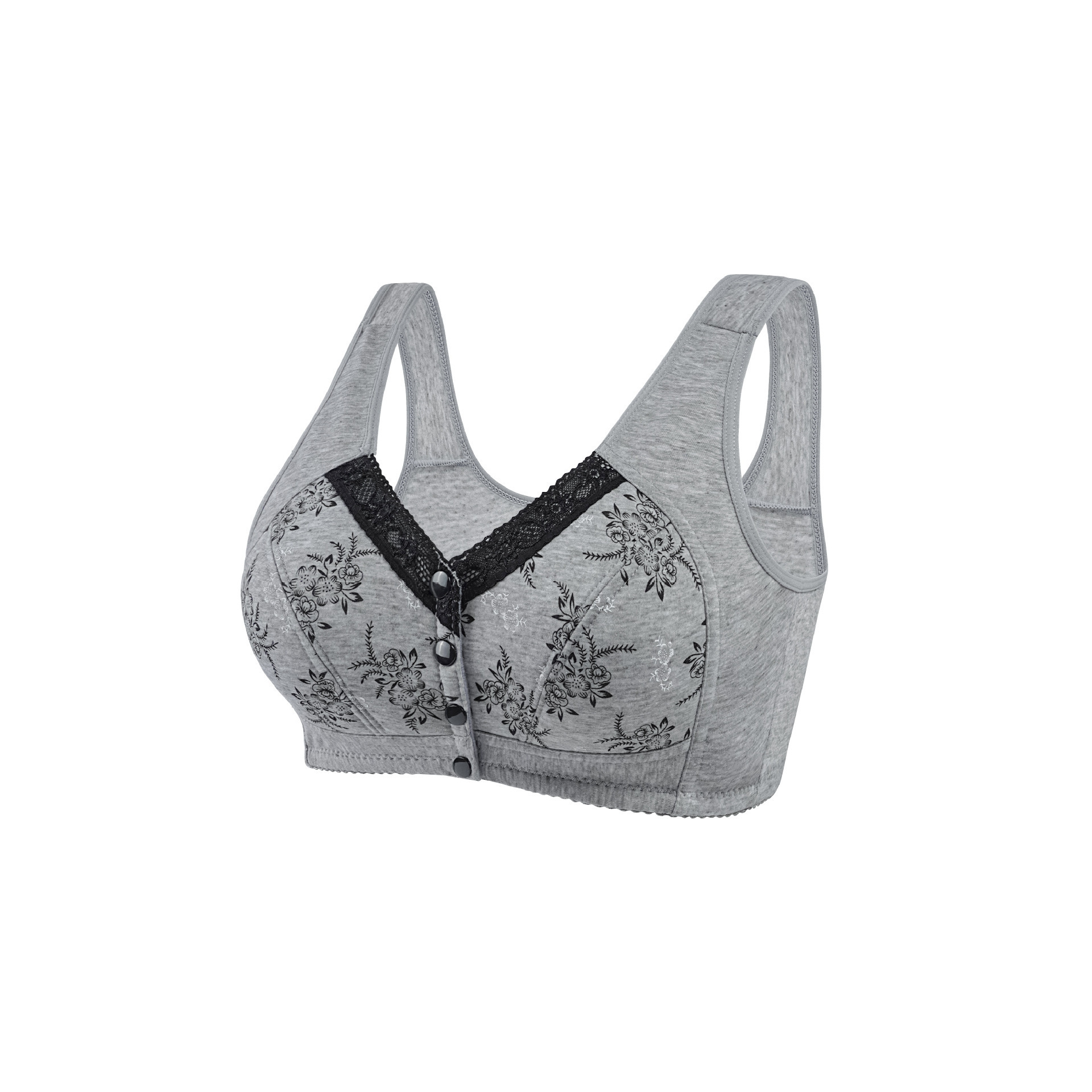 Moulding Cup Front Buckle Middle-aged and Elderly Underwear Women's Printed Wide Shoulder Strap Vest Style New plus size Bra