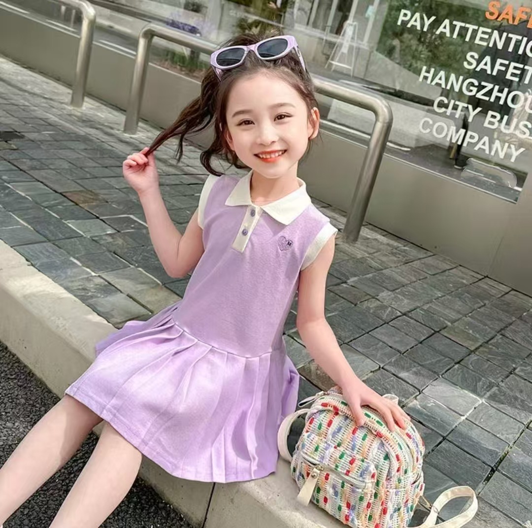Girls Sleeveless dress Foreign Trade 2025 Love Polo dress Stylish Fashion Princess Dress Summer Short-sleeved Dress