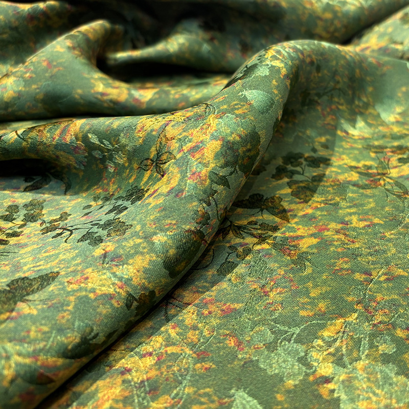 Yan Lingxuan Dark Pattern High-Thread Jacquard Fabric Mulberry Silk Interwoven Chinese Style Cheongsam Dress Clothing Fabric Green Summer