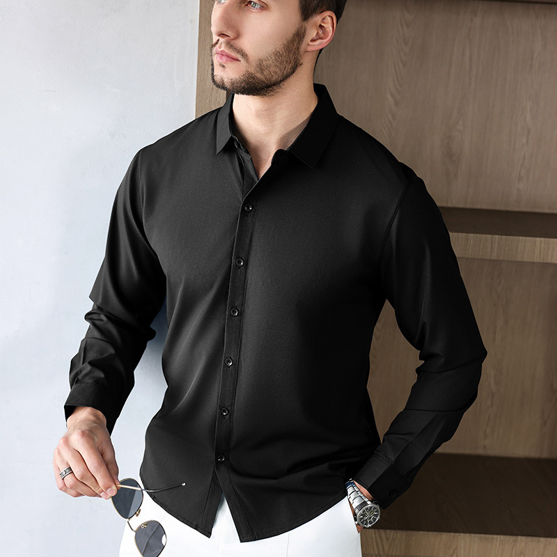 Cross-Border New Amazon Popular Solid Color Long-Sleeved Business Men's European Size Anti-Wrinkle Solid Color Shirt Wholesale