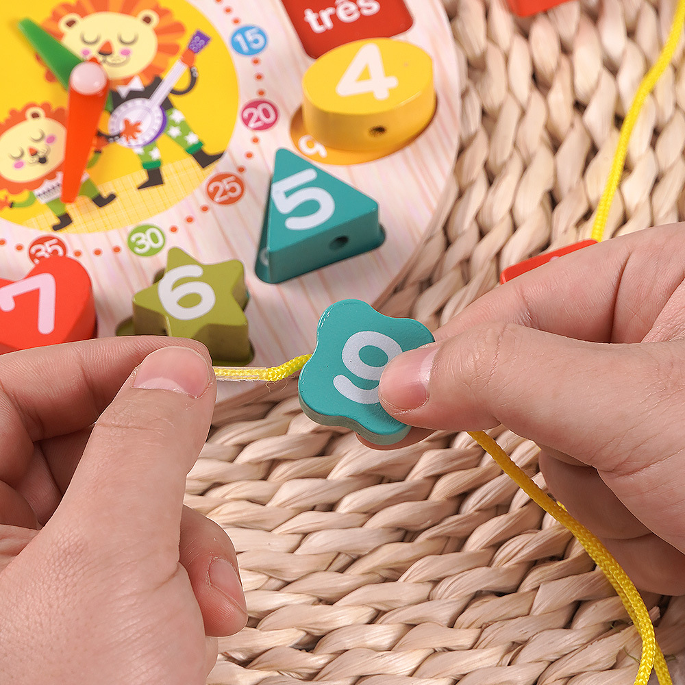 Cross-border Children's Wooden Digital Beaded Penguin Clock Toddler Shape Matching Understanding Alarm Clock Educational Wooden Toys