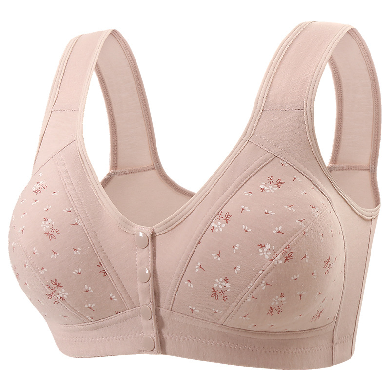 2024 New Middle-Aged and Elderly Bras, Mother's Intimates, Pure Cotton, No Rims, Front Buckle Vest-Style Push-Up Bra for the Elderly