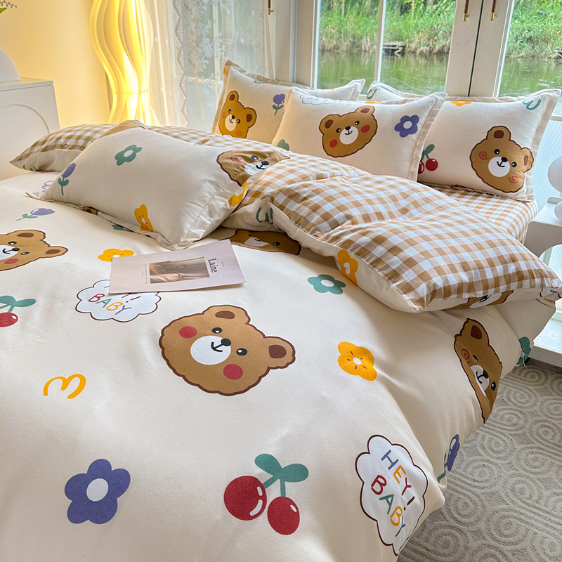 Factory direct wash cotton sanding bedding four-piece bed sheet quilt cover student dormitory three-piece 4 wholesale