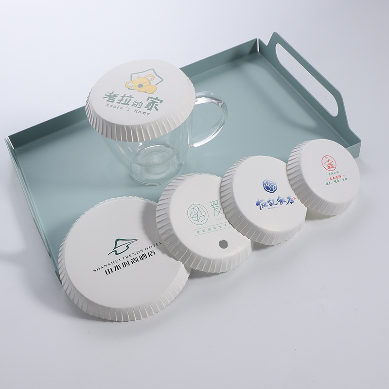 Barber Shop Beauty Salon Disposable Paper Cup Lid Paper Coaster with Straw Mouth Straw Hole Paper Cup Lid Can Be Customized with Logo