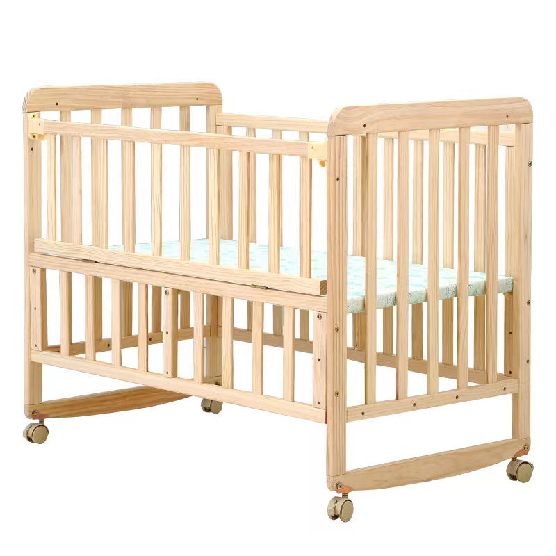 Factory wholesale European solid wood crib multi-function solid wood unpainted baby bed wooden crib wholesale